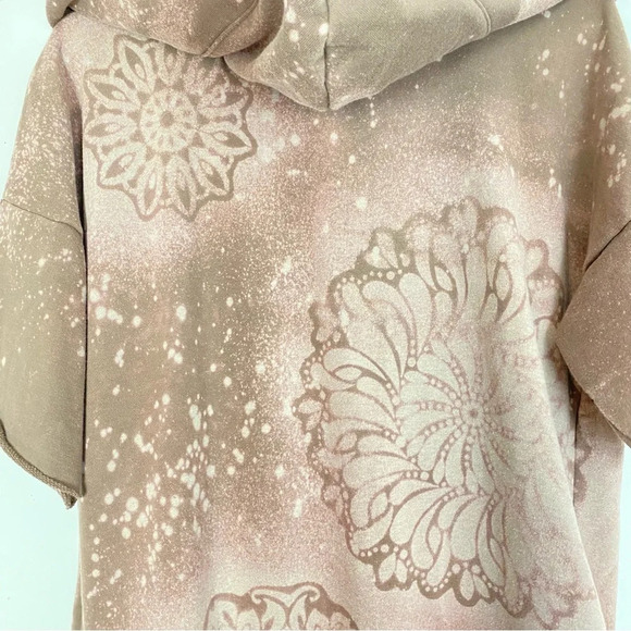 Handmade Sweatshirt Hoodie Cardigan Womens Small Medium Taupe Tan Floral Mandala - Picture 8 of 13